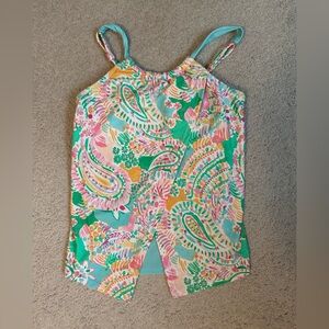 Ivory Floral Swim Top with Gold Accents
